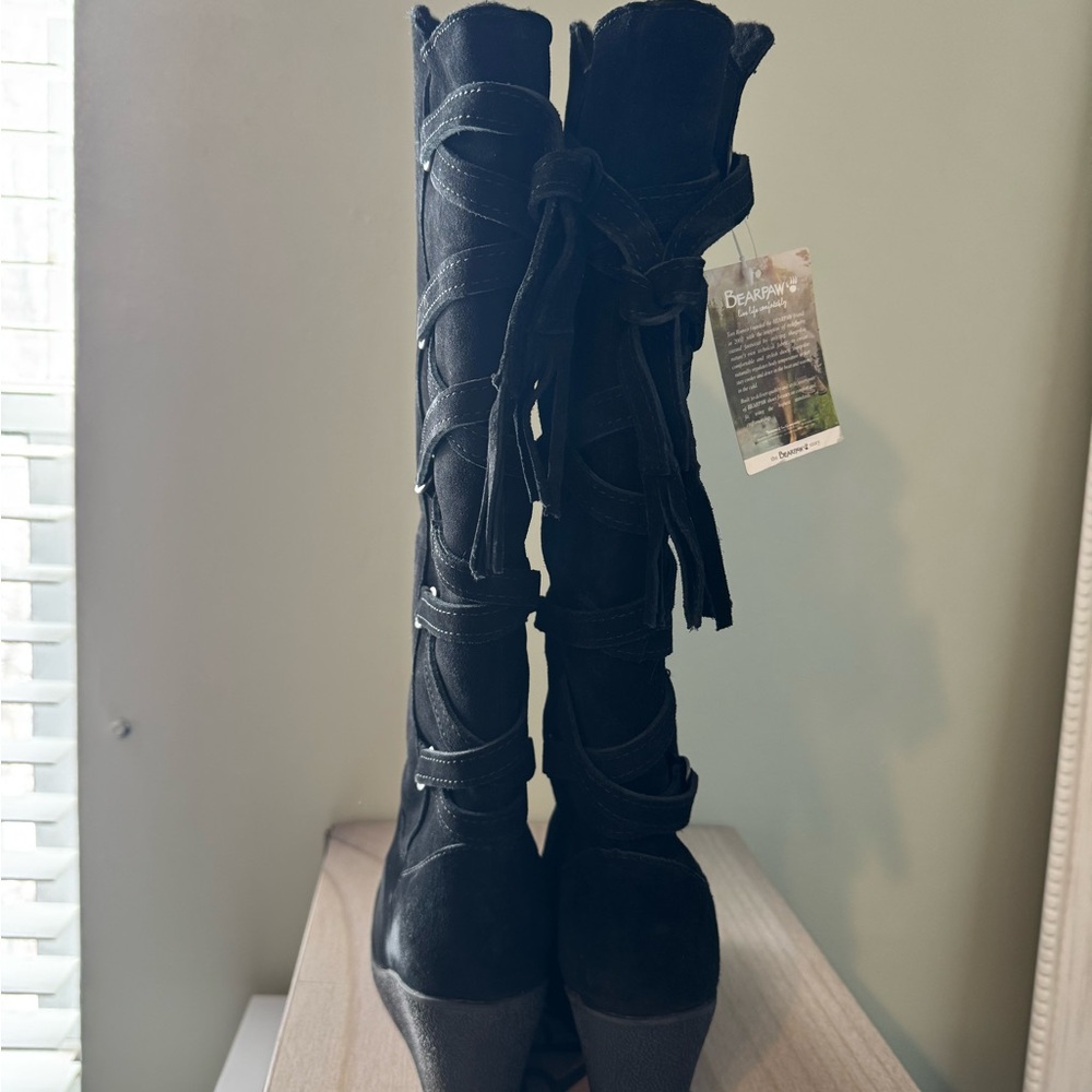 BearPaw Women's Elegant Black Suede Lace-Up Boots - Picture 3 of 8